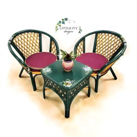 SOLD - Plant Lovers Bamboo Rattan armchairs & coffee table bistro set