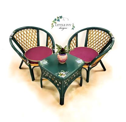 SOLD - Plant Lovers Bamboo Rattan armchairs & coffee table bistro set