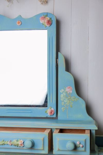Country cottage slim romantic rose mirrored dresser